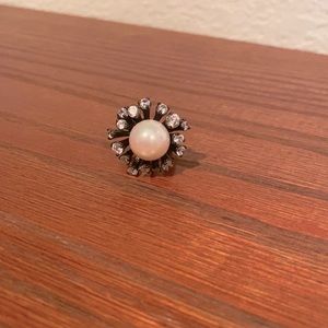 Gunmetal, pearl, and CZ ring